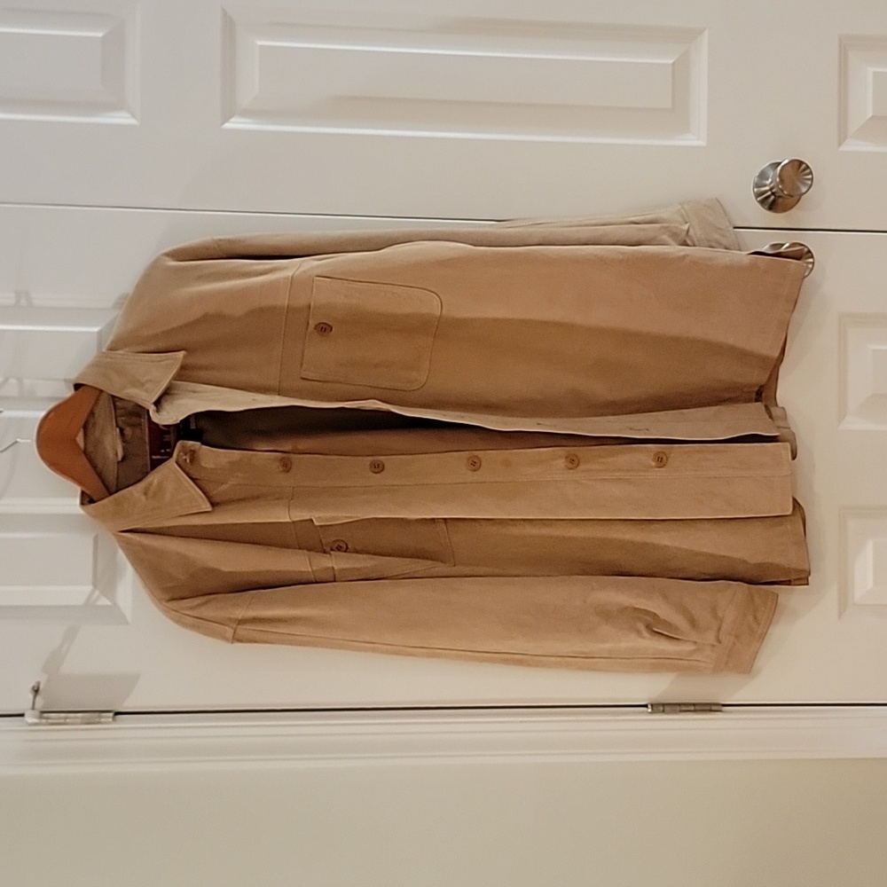 Light Tan Suede Leather Long Sleeve Jacket Shacket Men's Large